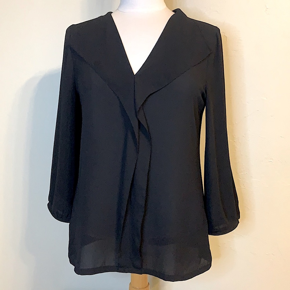 LOFT - Black Long Sleeve Ruffle Front Blouse